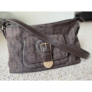 Vintage Y2K Etienne Aigner Monogram Hobo Bag‎ Buckle Shoulder Bag Brown